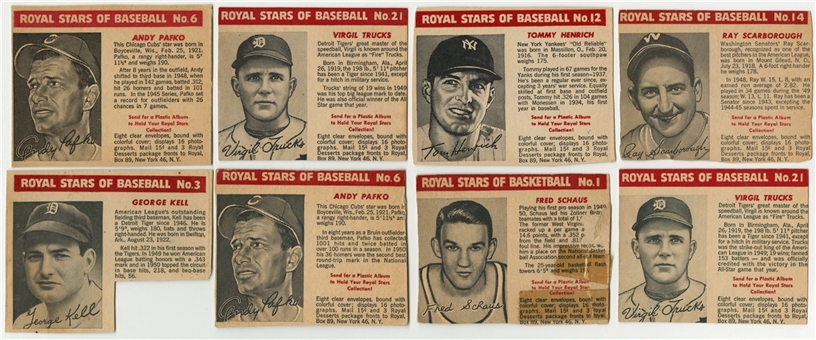 1950s F219 Royal Desserts "Royal Stars of Baseball" and "Royal Stars of Basketball" Collection (11 Different) Plus Two Boxes